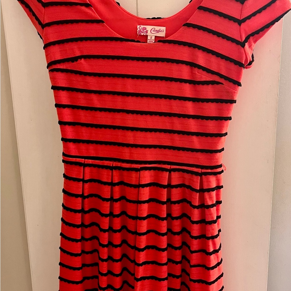 Candie's Hot Pink and Black Striped Fit-and-Flare Dress